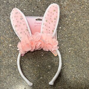 Pink Bunny Ear Headband with Flowers